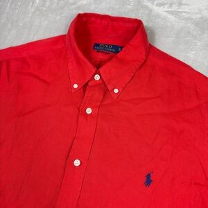 Ralph Lauren 100% Linen Shirt Men’s XL Red Long Sleeve Button Down Blue Pony